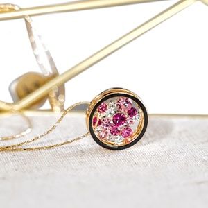 Pink Crystal Round Pendant Gold Necklace